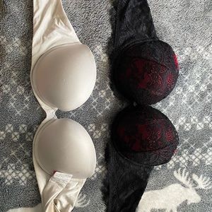 Two strapless bras